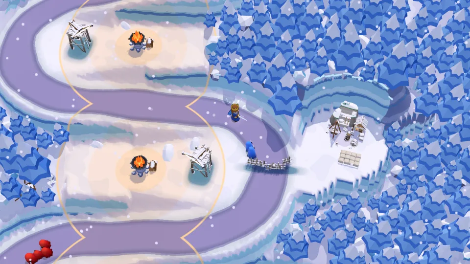 Frostpeak Pass: snowy switchbacks with braziers and frozen towers.